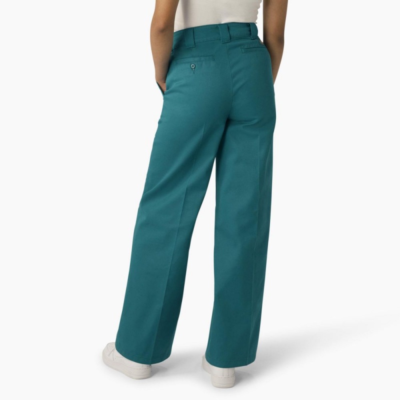 Women's Dickies Regular Fit Wide Leg Work Pants Green | 253947JUB