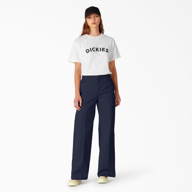 Women's Dickies Regular Fit Wide Leg Work Pants Navy | 982634FIK