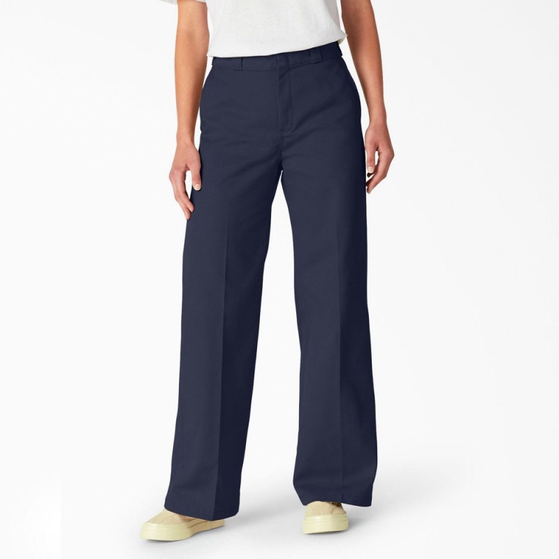 Women\'s Dickies Regular Fit Wide Leg Work Pants Navy | 982634FIK