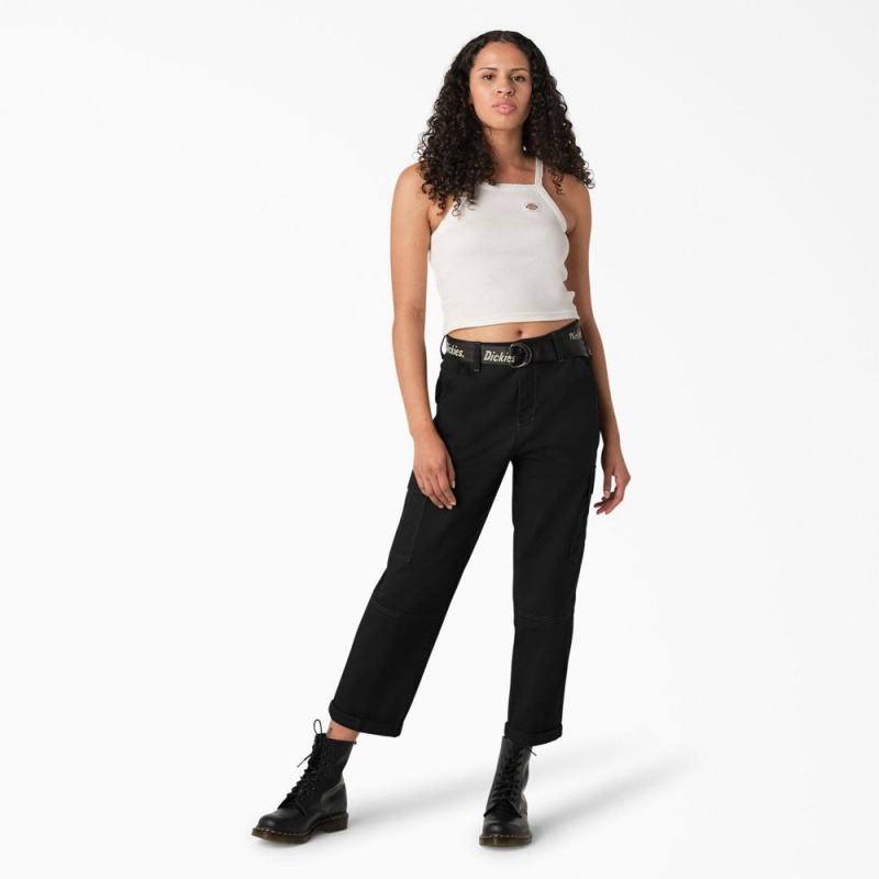 Women's Dickies Relaxed Fit Contrast Stitch Cropped Cargo Pants Black | 638702XJF