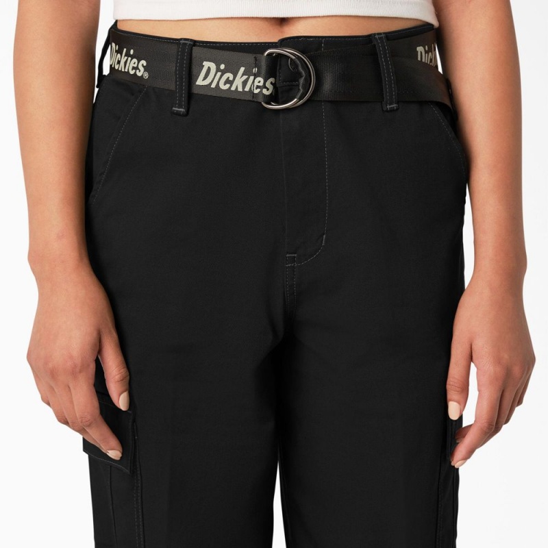 Women's Dickies Relaxed Fit Contrast Stitch Cropped Cargo Pants Black | 638702XJF