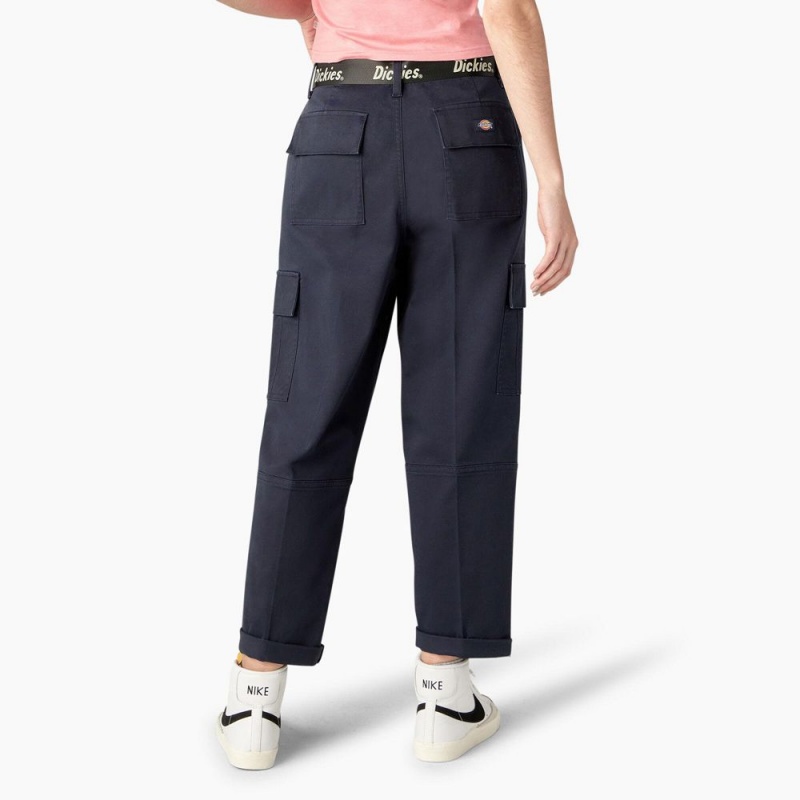 Women's Dickies Relaxed Fit Contrast Stitch Cropped Cargo Pants Navy | 513742ZOE