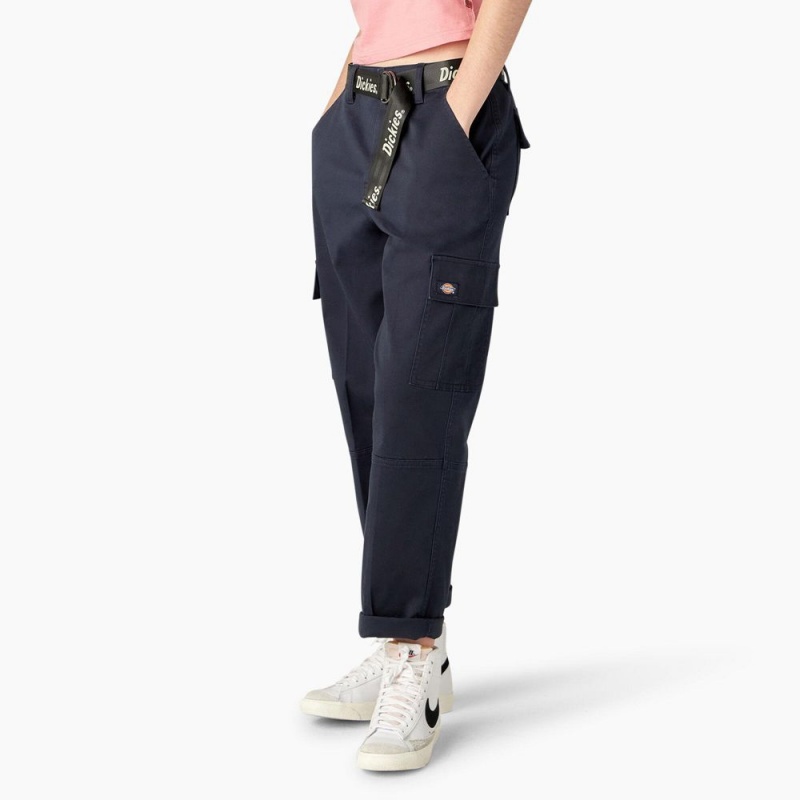 Women's Dickies Relaxed Fit Contrast Stitch Cropped Cargo Pants Navy | 513742ZOE