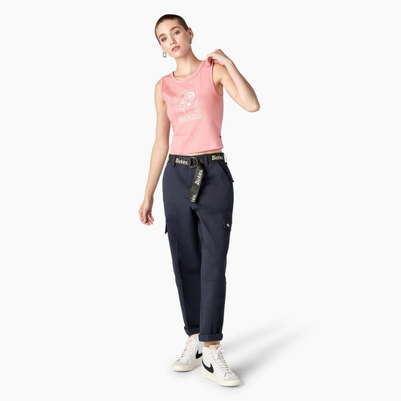 Women's Dickies Relaxed Fit Contrast Stitch Cropped Cargo Pants Navy | 513742ZOE