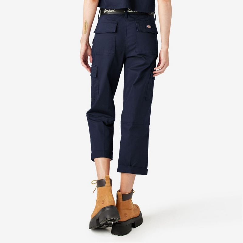 Women's Dickies Relaxed Fit Cropped Cargo Pants Navy | 179638FLZ