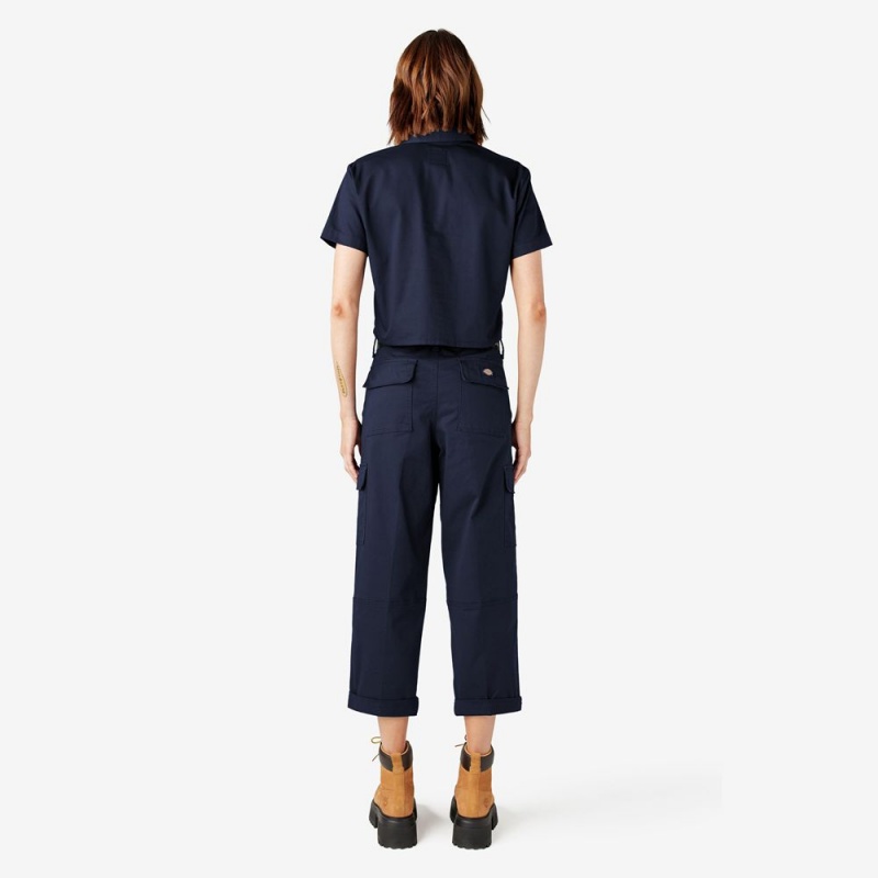 Women's Dickies Relaxed Fit Cropped Cargo Pants Navy | 179638FLZ