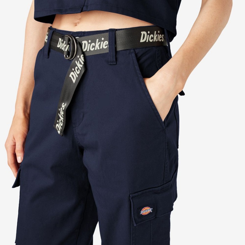 Women's Dickies Relaxed Fit Cropped Cargo Pants Navy | 179638FLZ