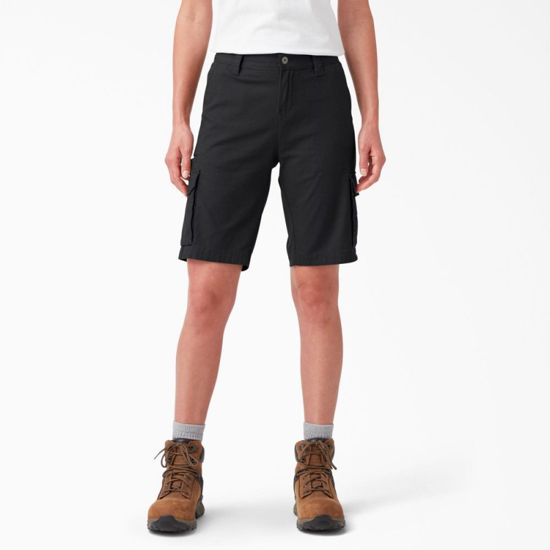 Women\'s Dickies Ripstop Cargo Shorts Black | 415697NWI