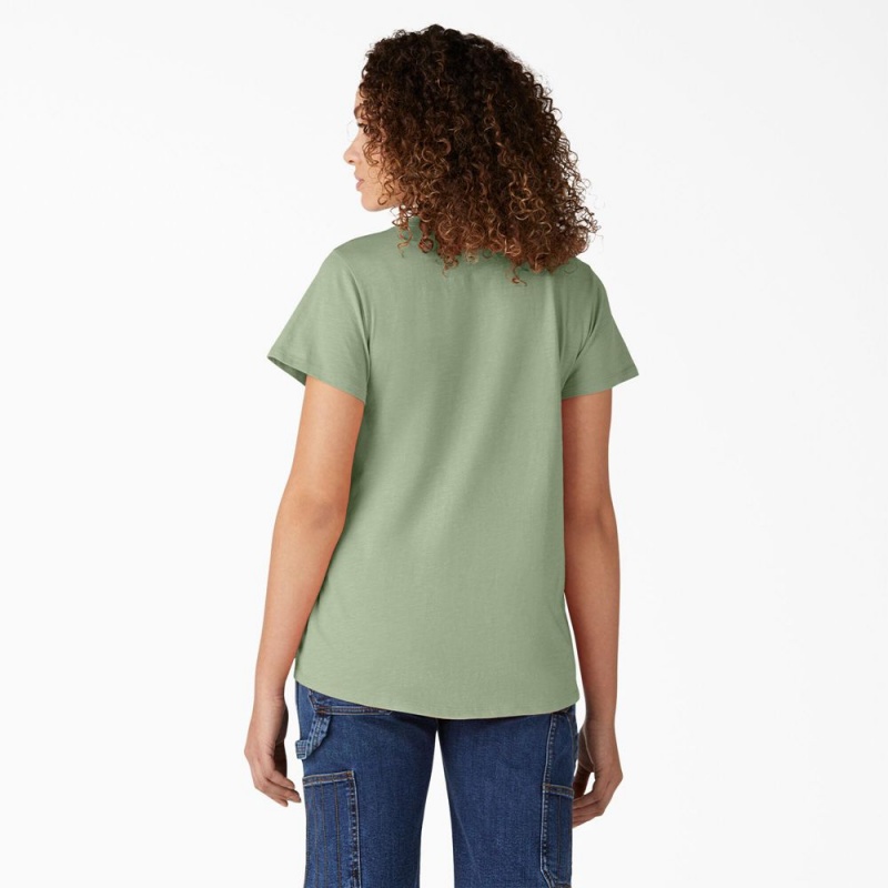 Women's Dickies Short Sleeve V-Neck T-Shirt Green | 259136RBF