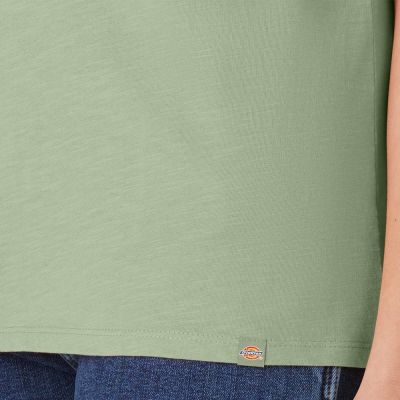 Women's Dickies Short Sleeve V-Neck T-Shirt Green | 259136RBF