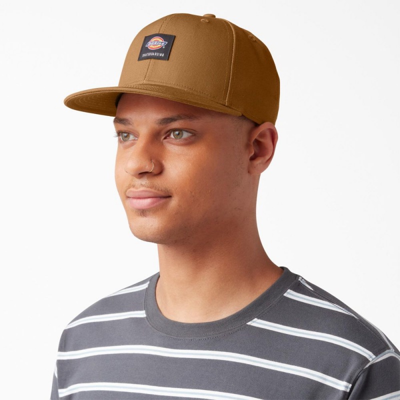 Women's Dickies Skateboarding Flat Bill Cap Brown | 329045GWP