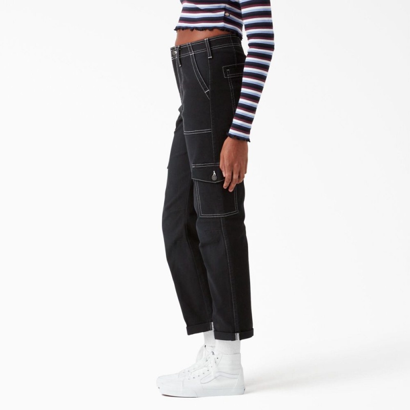 Women's Dickies Skinny Fit Cuffed Cargo Pants Black | 268013KMS