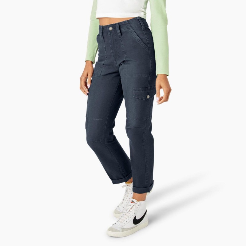 Women's Dickies Skinny Fit Cuffed Cargo Pants Navy | 907463WLS