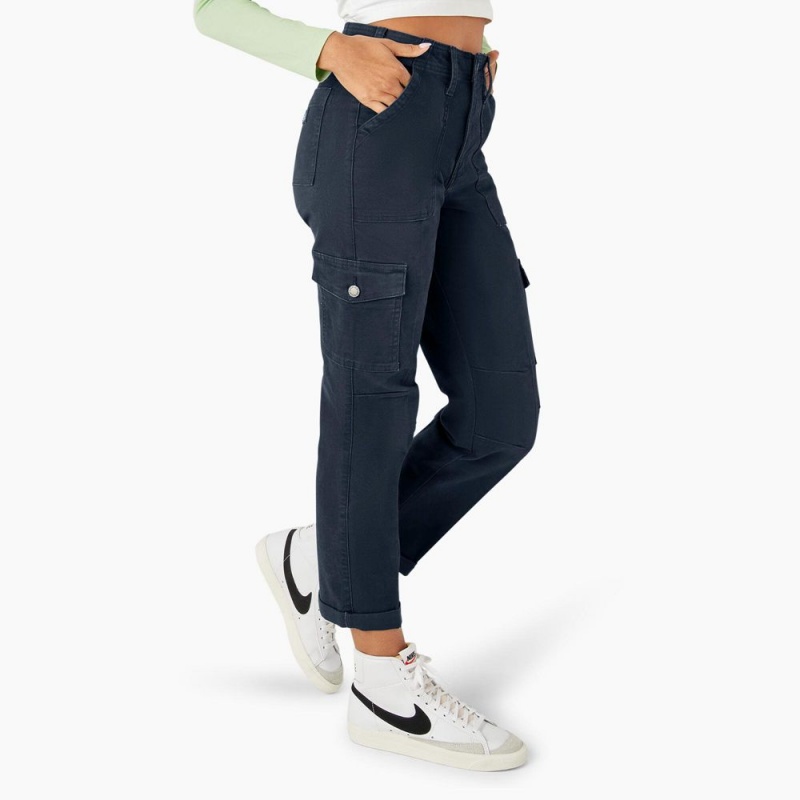 Women's Dickies Skinny Fit Cuffed Cargo Pants Navy | 907463WLS