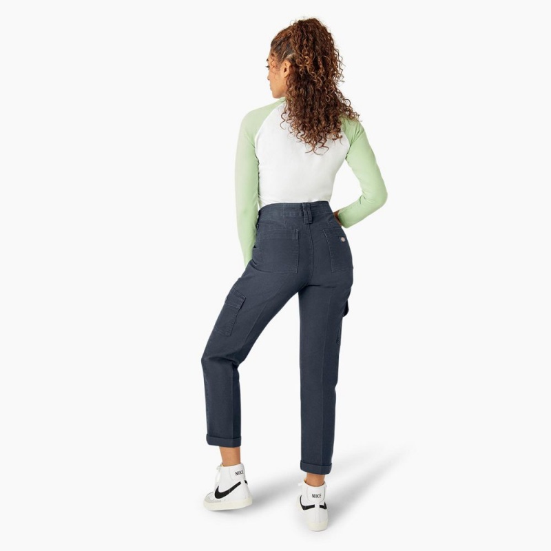 Women's Dickies Skinny Fit Cuffed Cargo Pants Navy | 907463WLS