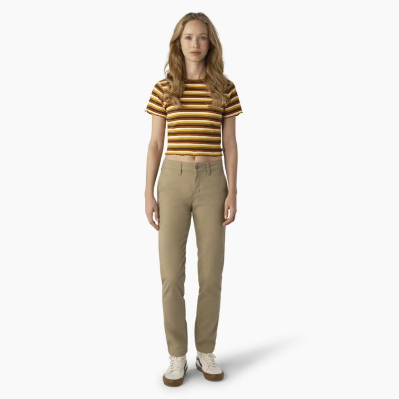 Women's Dickies Striped Cropped Baby T-Shirt Yellow | 418056MHK