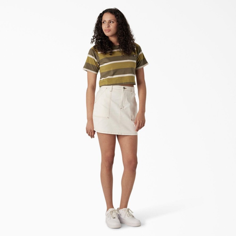 Women's Dickies Striped Cropped Pocket T-Shirt Green | 748932ONL