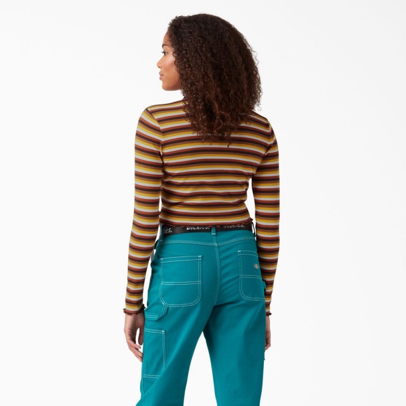 Women's Dickies Striped Long Sleeve Cropped T-Shirt Yellow | 917243EXR