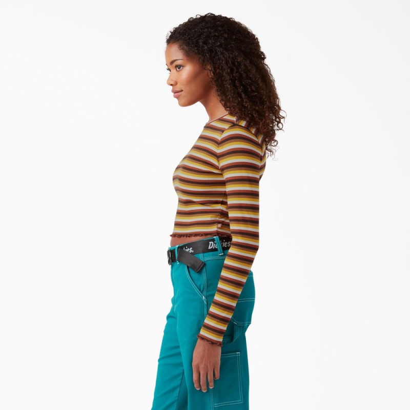 Women's Dickies Striped Long Sleeve Cropped T-Shirt Yellow | 917243EXR