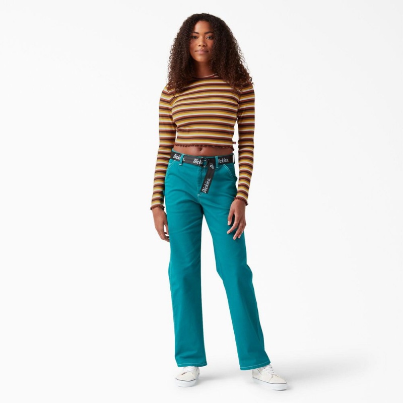 Women's Dickies Striped Long Sleeve Cropped T-Shirt Yellow | 917243EXR