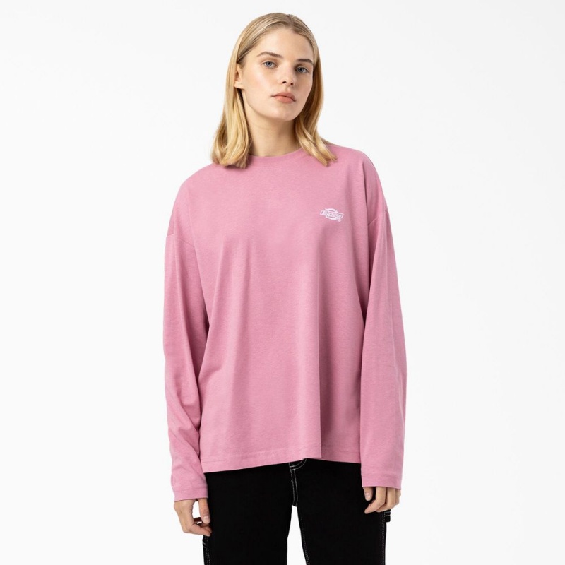 Women\'s Dickies Summerdale Long Sleeve T-Shirt Pink | 093285WLG