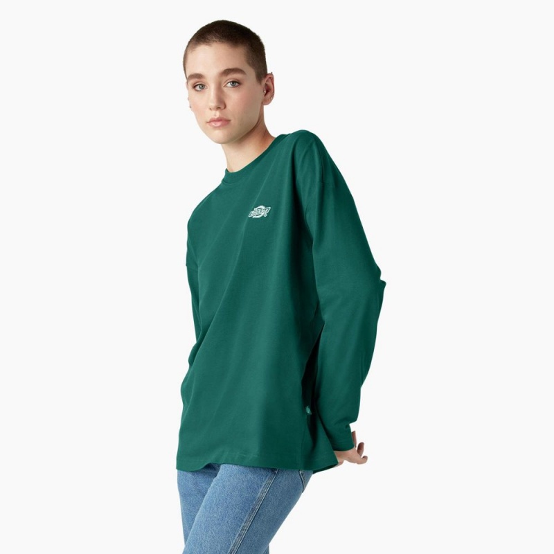 Women's Dickies Summerdale Long Sleeve T-Shirt Green | 137596LVU