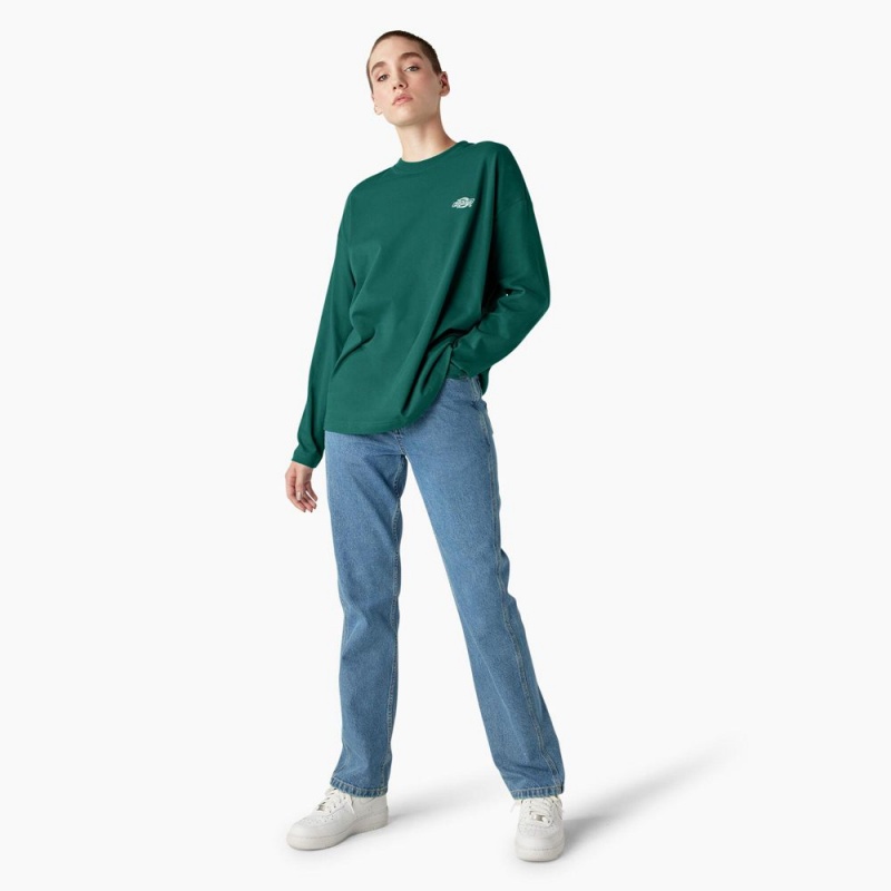 Women's Dickies Summerdale Long Sleeve T-Shirt Green | 137596LVU