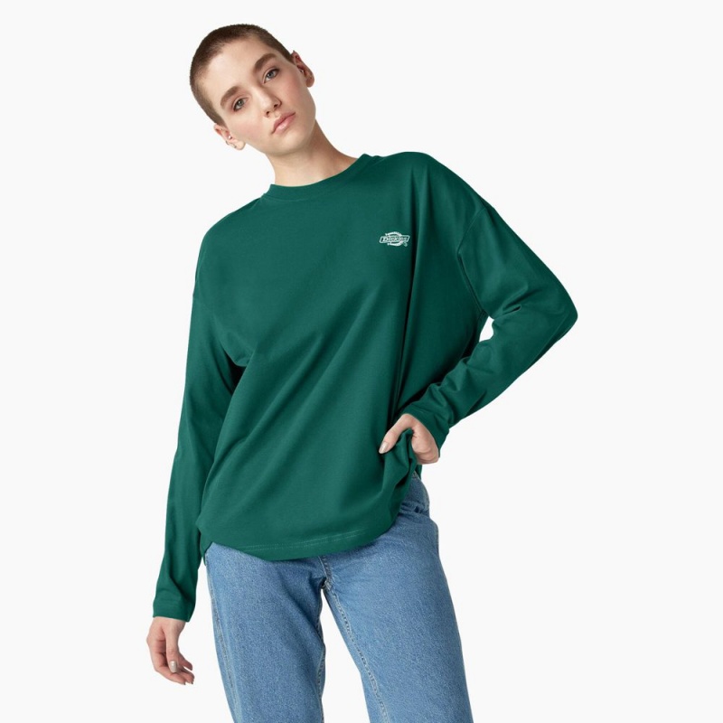 Women\'s Dickies Summerdale Long Sleeve T-Shirt Green | 137596LVU