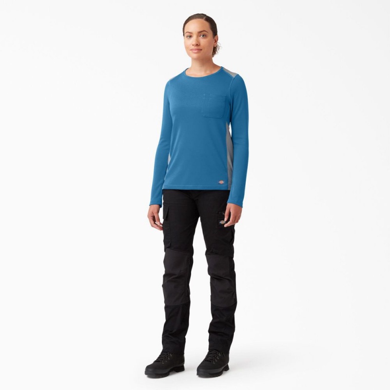 Women's Dickies Temp-iQ® 365 Long Sleeve Pocket T-Shirt Blue | 156348QWA