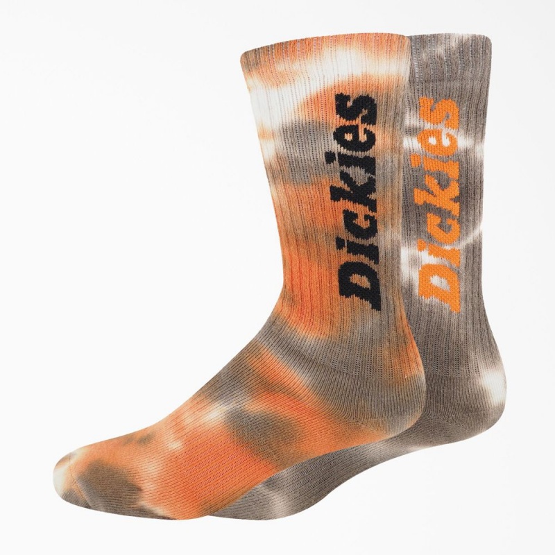 Women\'s Dickies Tie-Dye Crew 2-Pack Socks Orange | 807361BNZ