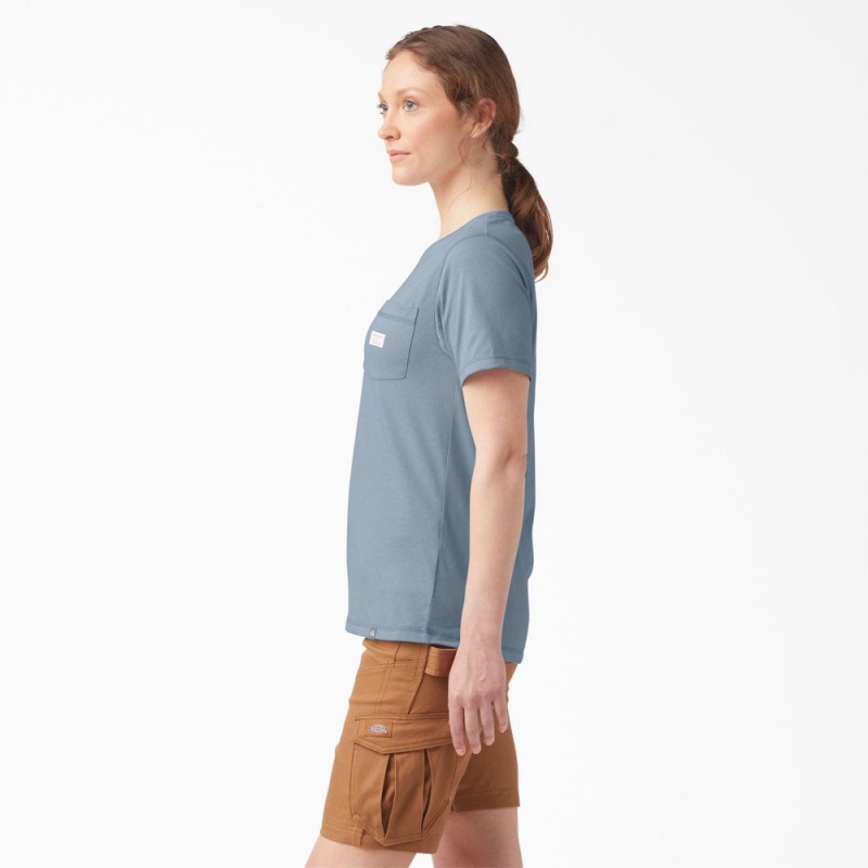 Women's Dickies Traeger x Pocket T-Shirt Blue | 463250MOV