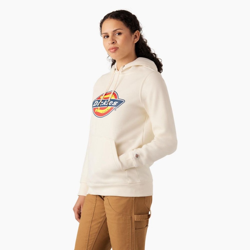 Women's Dickies Water Repellent Logo Hoodie White | 497501VBT