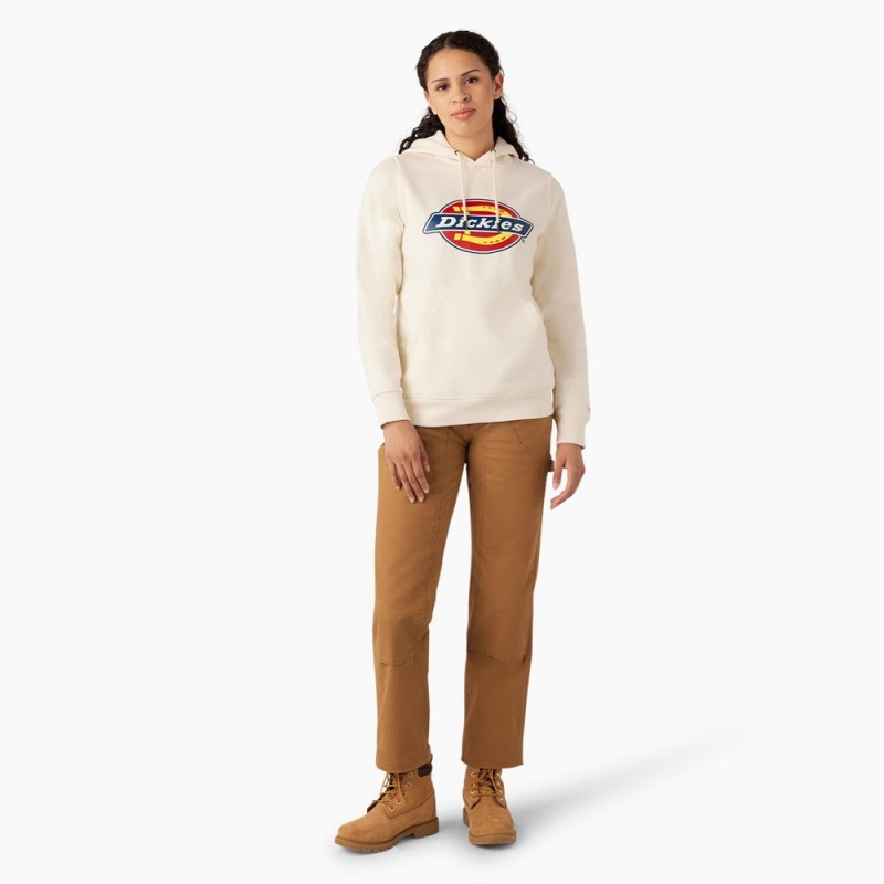 Women's Dickies Water Repellent Logo Hoodie White | 497501VBT