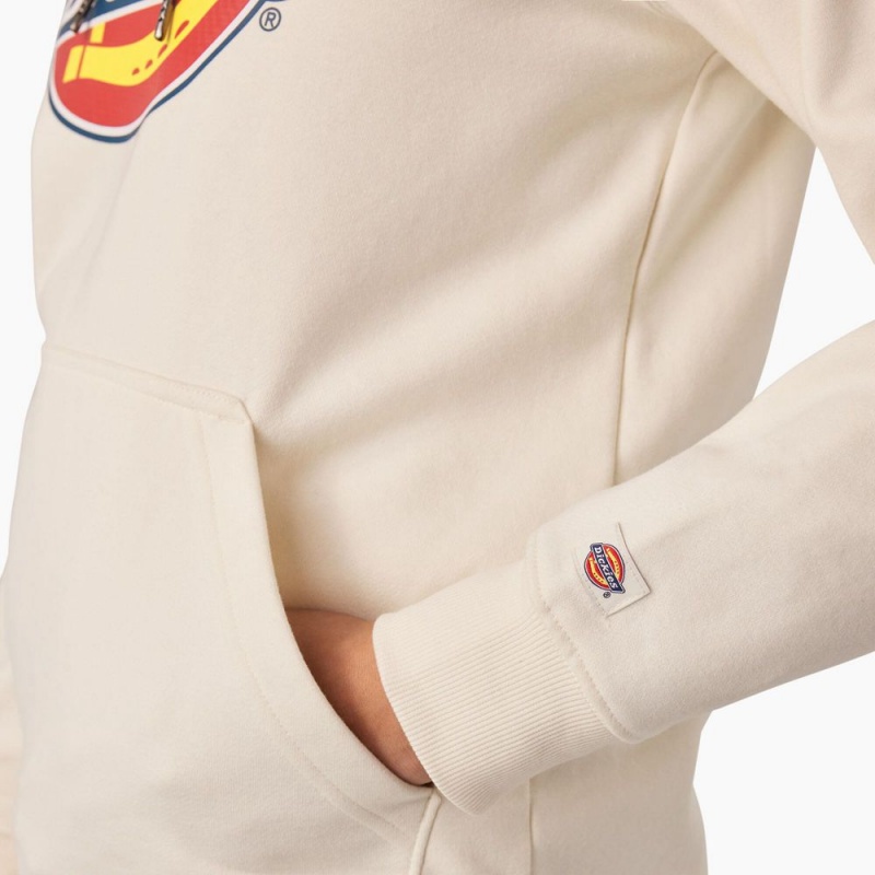 Women's Dickies Water Repellent Logo Hoodie White | 497501VBT