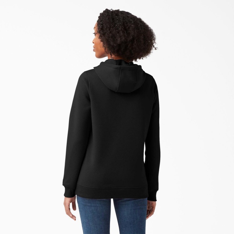 Women's Dickies Water Repellent Logo Hoodie Black | 132879WXM