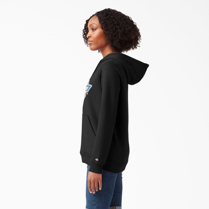 Women's Dickies Water Repellent Logo Hoodie Black | 132879WXM