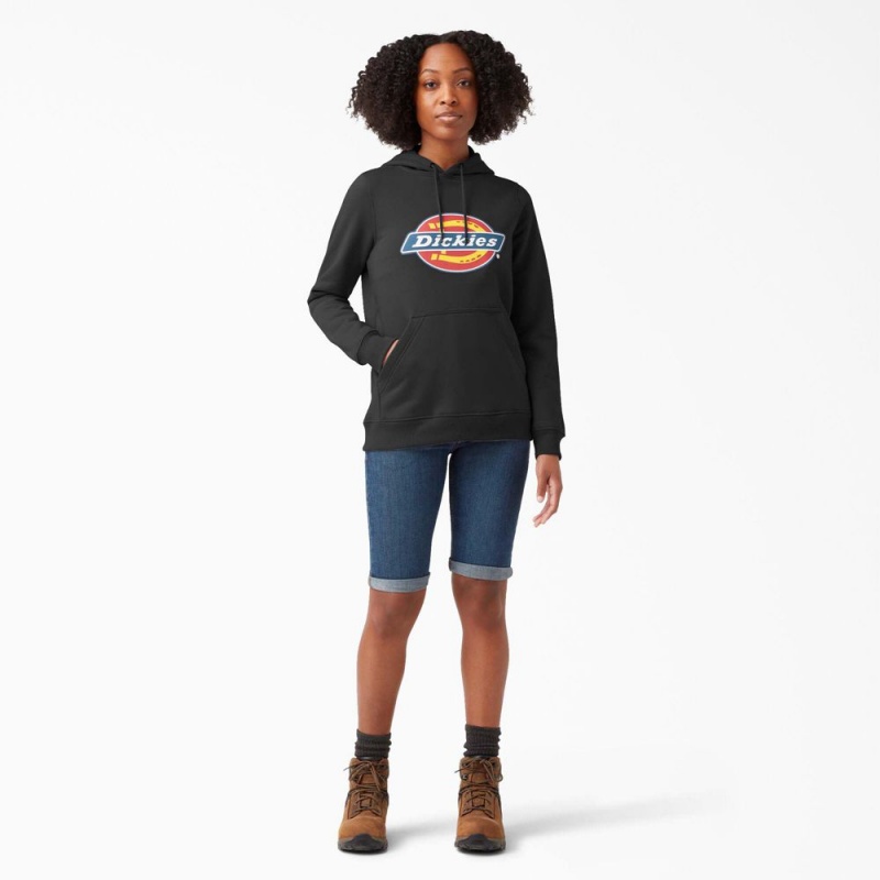 Women's Dickies Water Repellent Logo Hoodie Black | 132879WXM