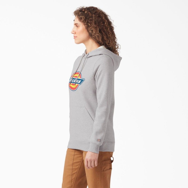 Women's Dickies Water Repellent Logo Hoodie Grey | 816397KLW