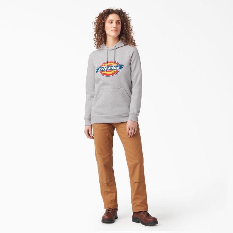 Women's Dickies Water Repellent Logo Hoodie Grey | 816397KLW