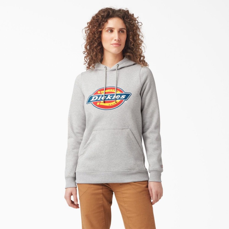 Women\'s Dickies Water Repellent Logo Hoodie Grey | 816397KLW