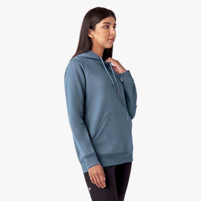 Women's Dickies Water Repellent Sleeve Logo Hoodie Blue | 681703VDG