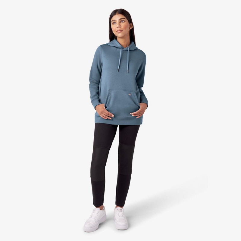 Women's Dickies Water Repellent Sleeve Logo Hoodie Blue | 681703VDG