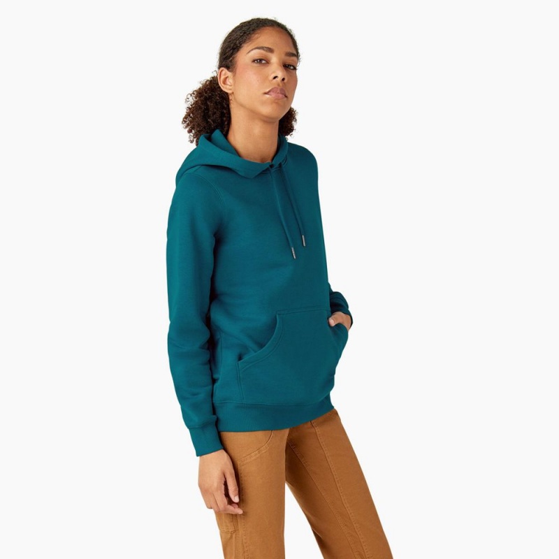 Women's Dickies Water Repellent Sleeve Logo Hoodie Blue | 281307NME