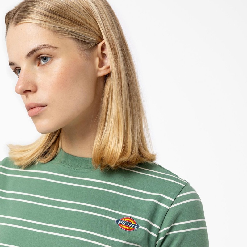 Women's Dickies Westover Striped T-Shirt Green | 189257HKX