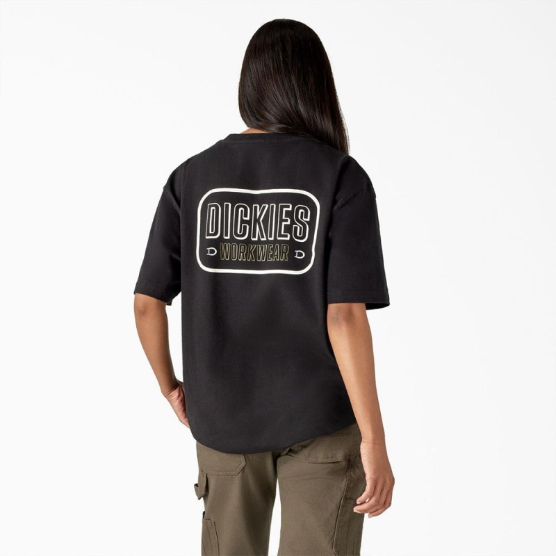 Women's Dickies Workwear Sign Heavyweight T-Shirt Black | 968357DCN