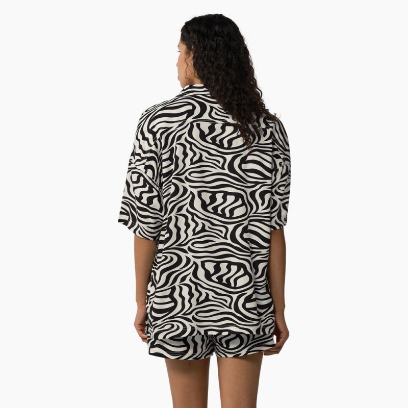 Women's Dickies Zebra Print Work Shirts Black | 104385BIG