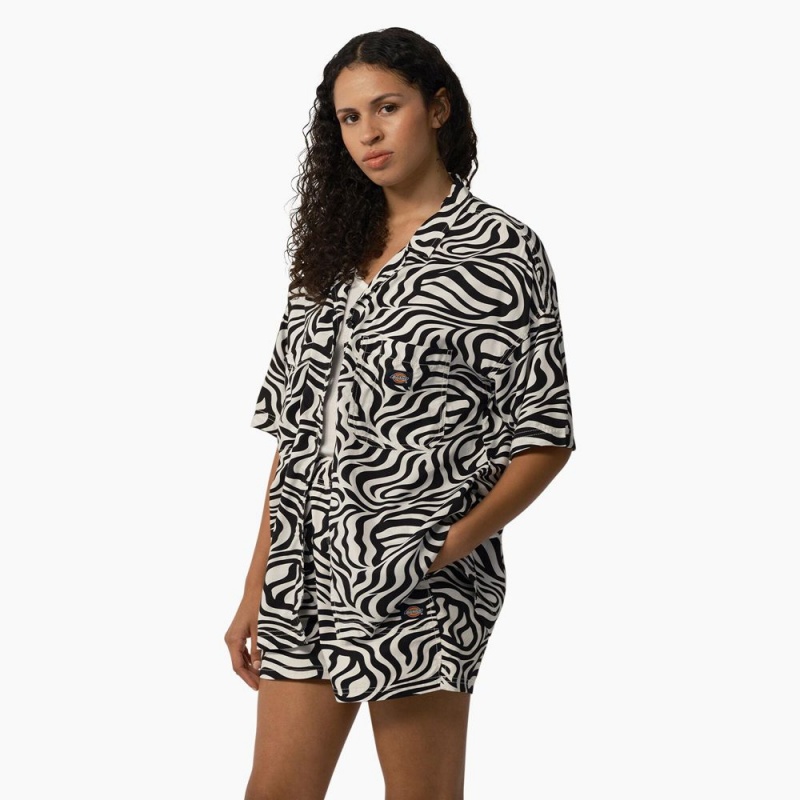 Women's Dickies Zebra Print Work Shirts Black | 104385BIG