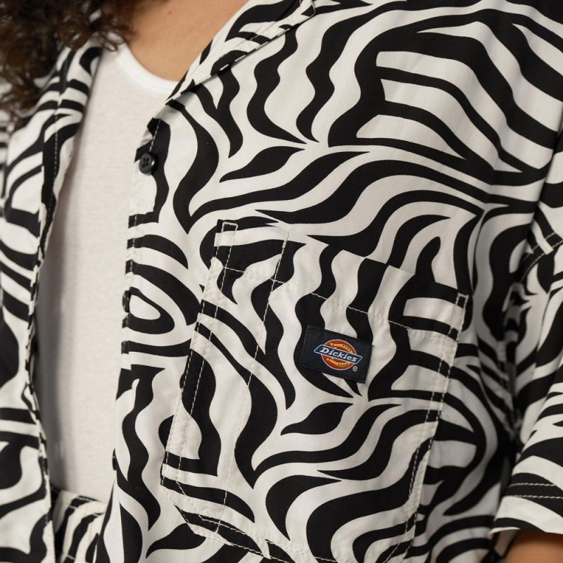 Women's Dickies Zebra Print Work Shirts Black | 104385BIG