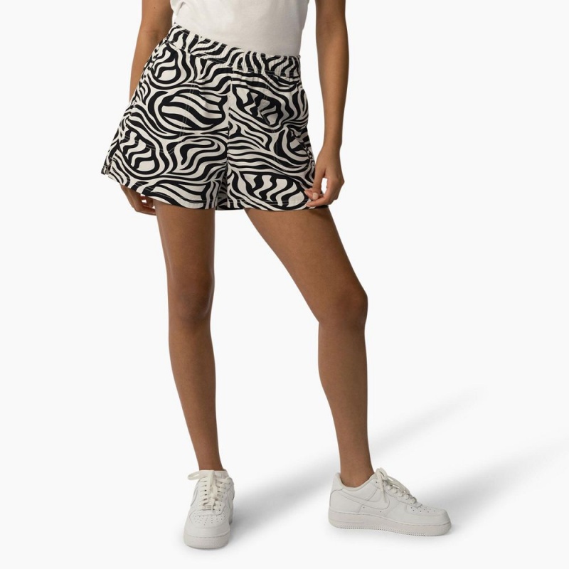 Women\'s Dickies Zebra Regular Fit Print Shorts Black | 482036HFQ